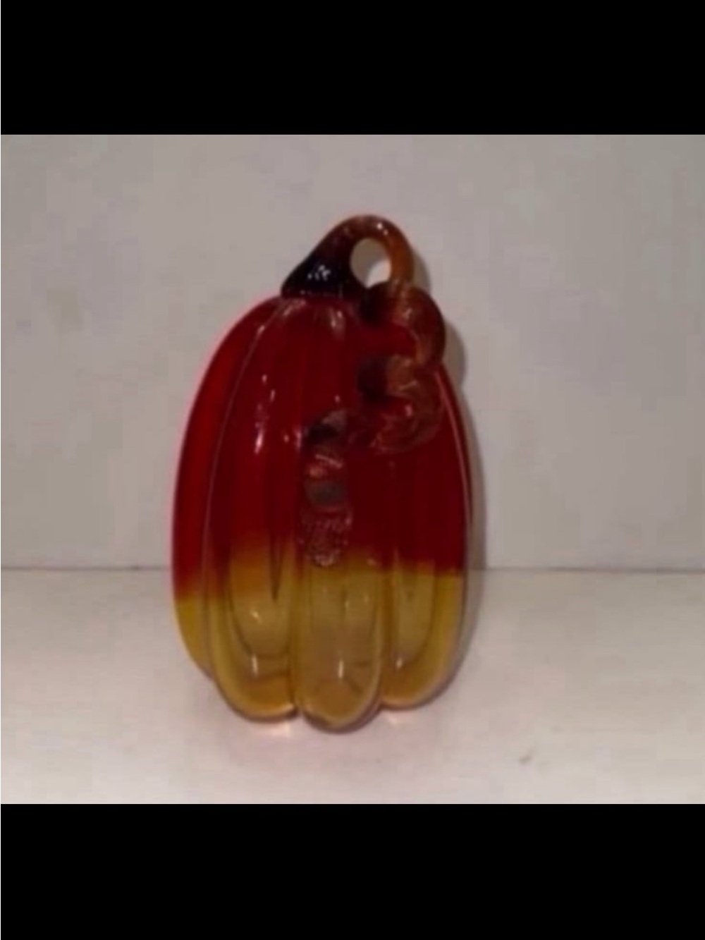 Hand Blown Art Glass Pumpkin, Amberina, 9.5" Tall